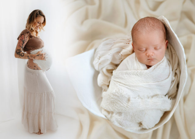 fotografie před a po z těhotenského focení a focení miminka v Praze