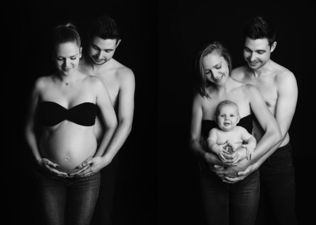 fotografie před a po z těhotenského focení a focení miminka v Praze